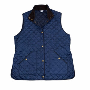 Women's Lands' End Quilted Vest Plus Size 14-16 Navy Brown Fall snap front